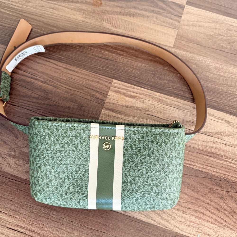 Michael Kors Green MK Signature Stripe Belt Bag - Picture 2 of 11